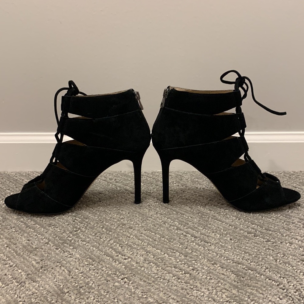 Ann Taylor Black suede, Size 8 high heel lace-up shoes w/zip Never worn🖤 - Picture 14 of 16